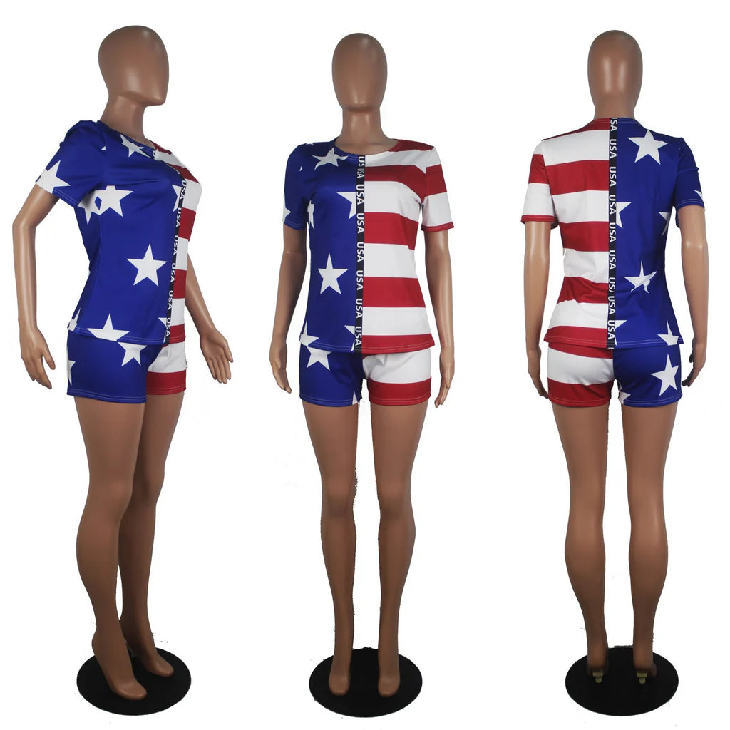 American Flag T-Shirt and Shorts Set