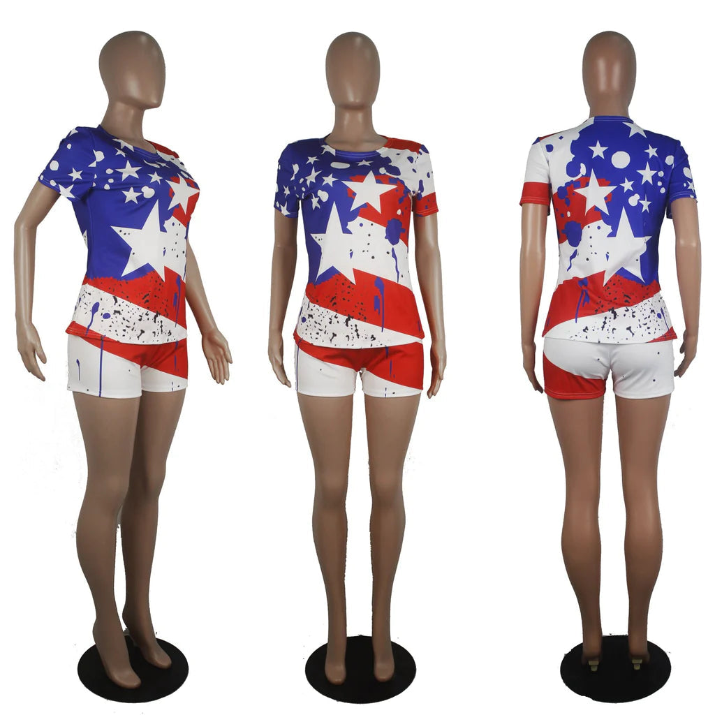 American Flag T-Shirt and Shorts Set