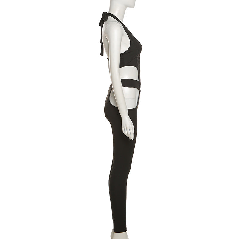 Cut-Out Halter Jumpsuit Set