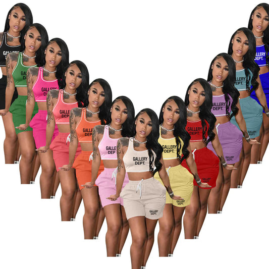 Racerback Crop Top and Elastic Waist Shorts Set