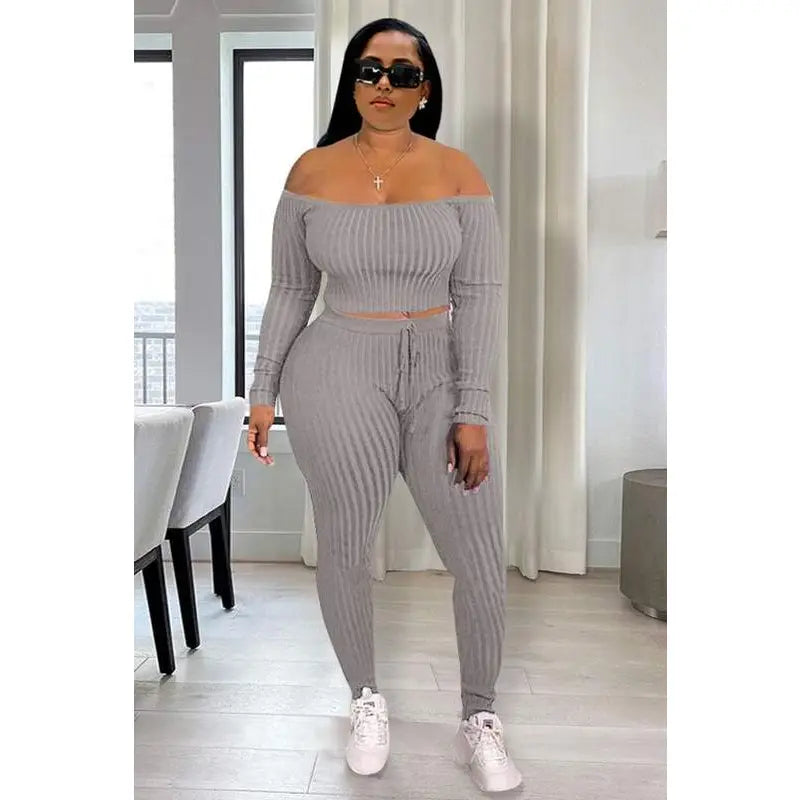 Knit Off Shoulder Crop Top Legging 2pcs