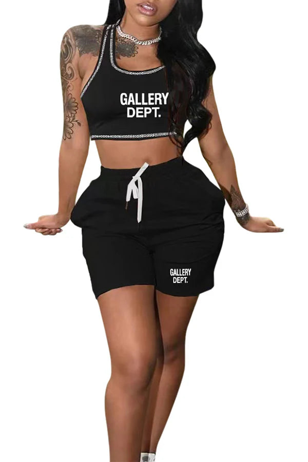 Racerback Crop Top and Elastic Waist Shorts Set