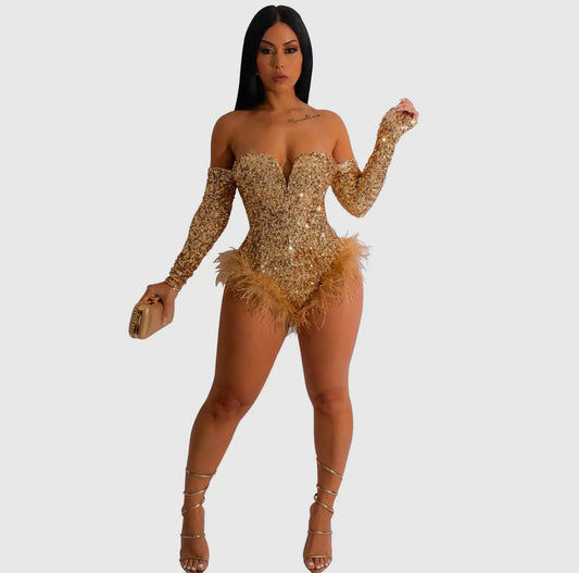 Sparkly sequin bodysuit strapless