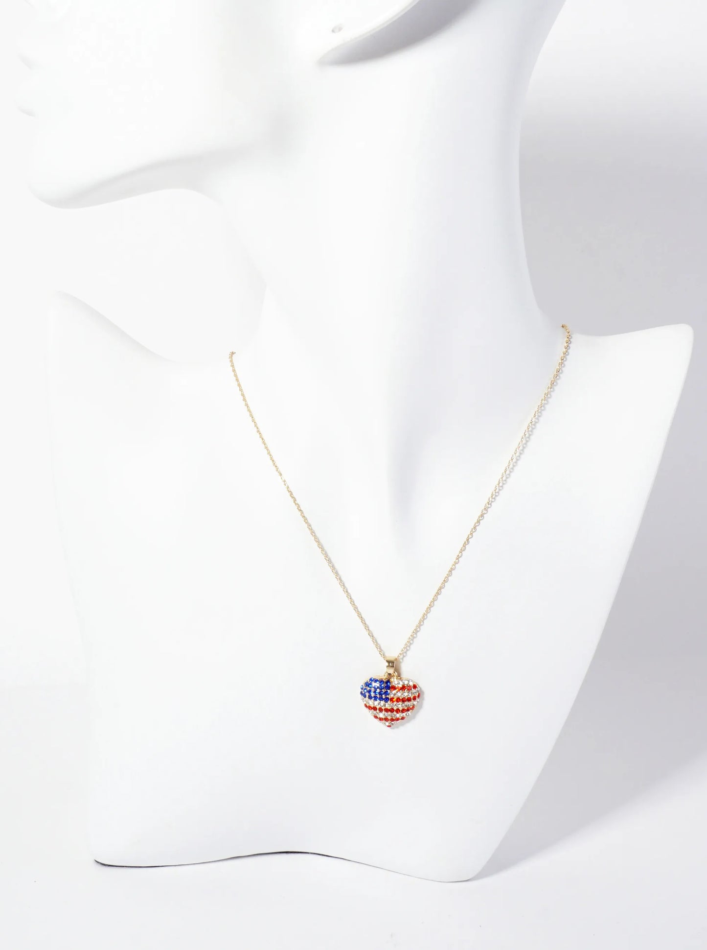 Patriotic-Theme Crystal-Pave 15mm Heart Pendant Necklace