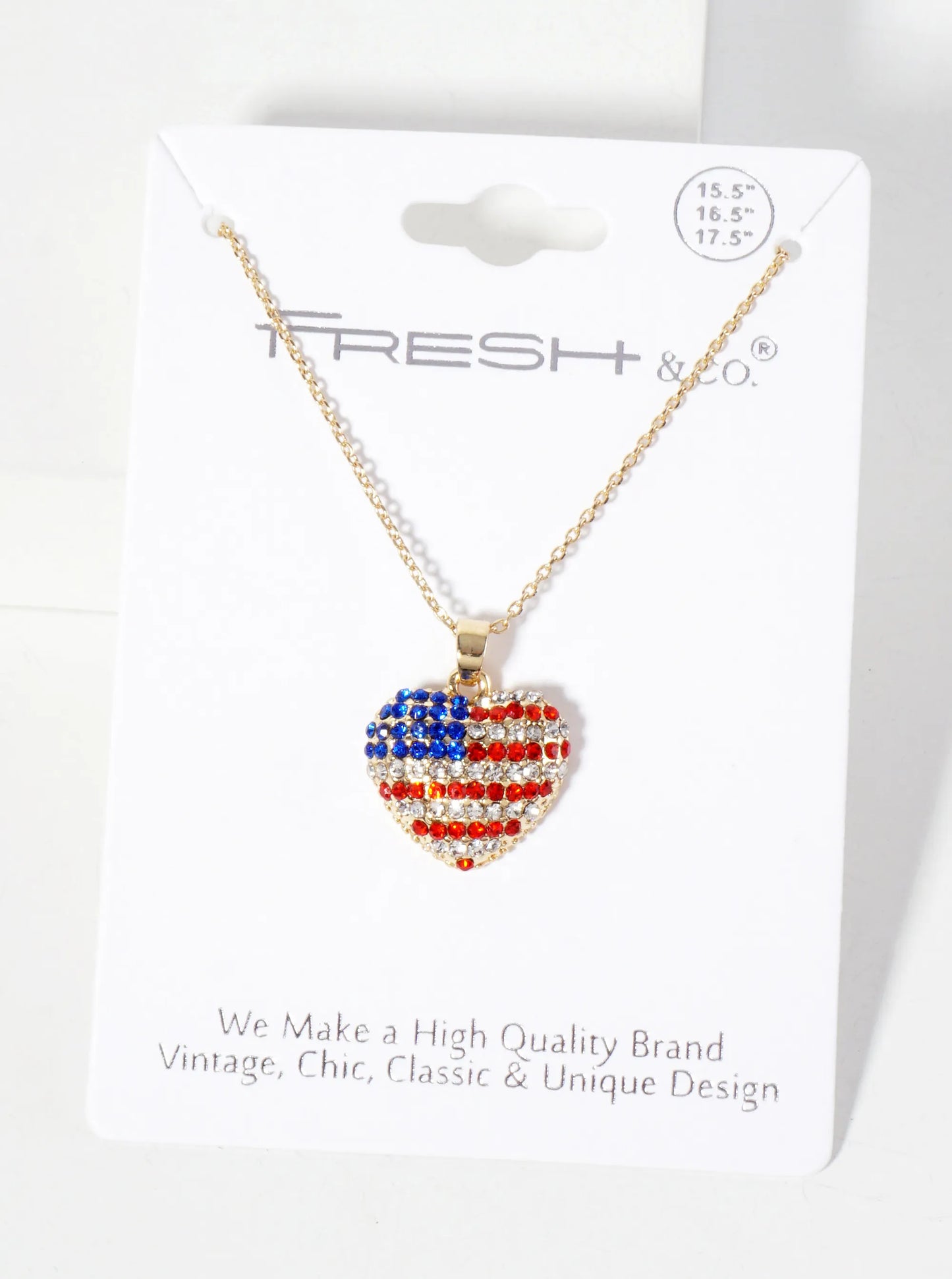 Patriotic-Theme Crystal-Pave 15mm Heart Pendant Necklace