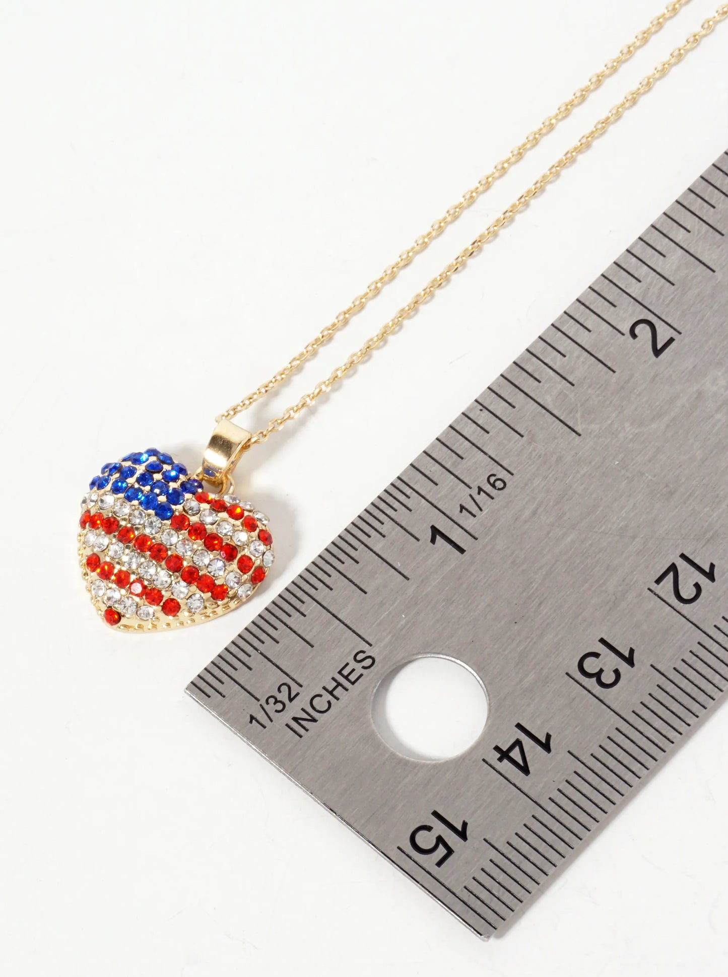 Patriotic-Theme Crystal-Pave 15mm Heart Pendant Necklace
