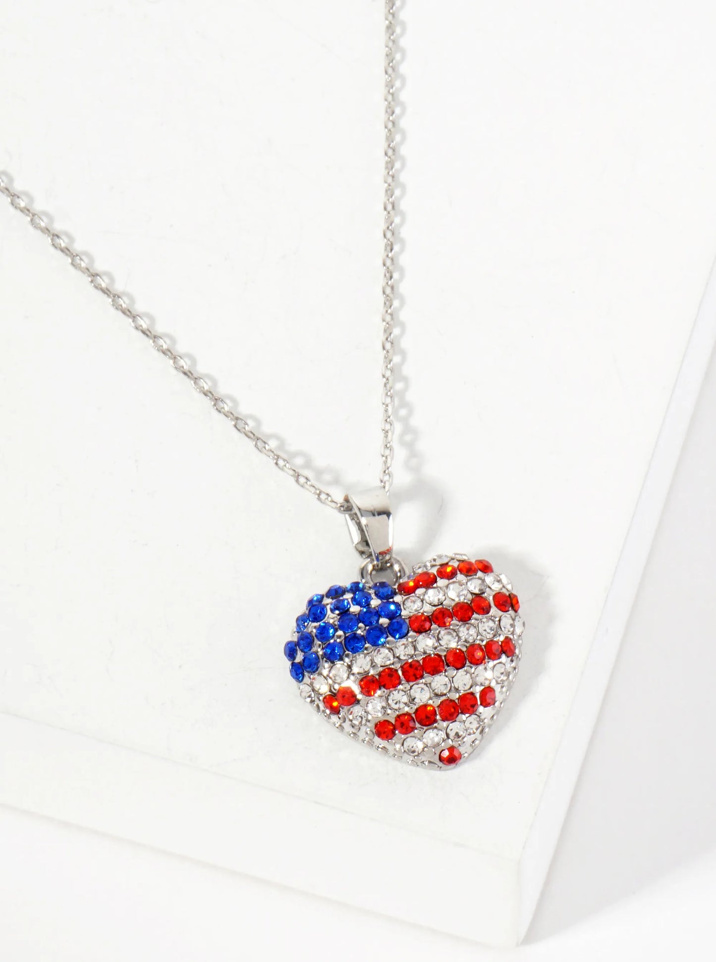 Patriotic-Theme Crystal-Pave 15mm Heart Pendant Necklace