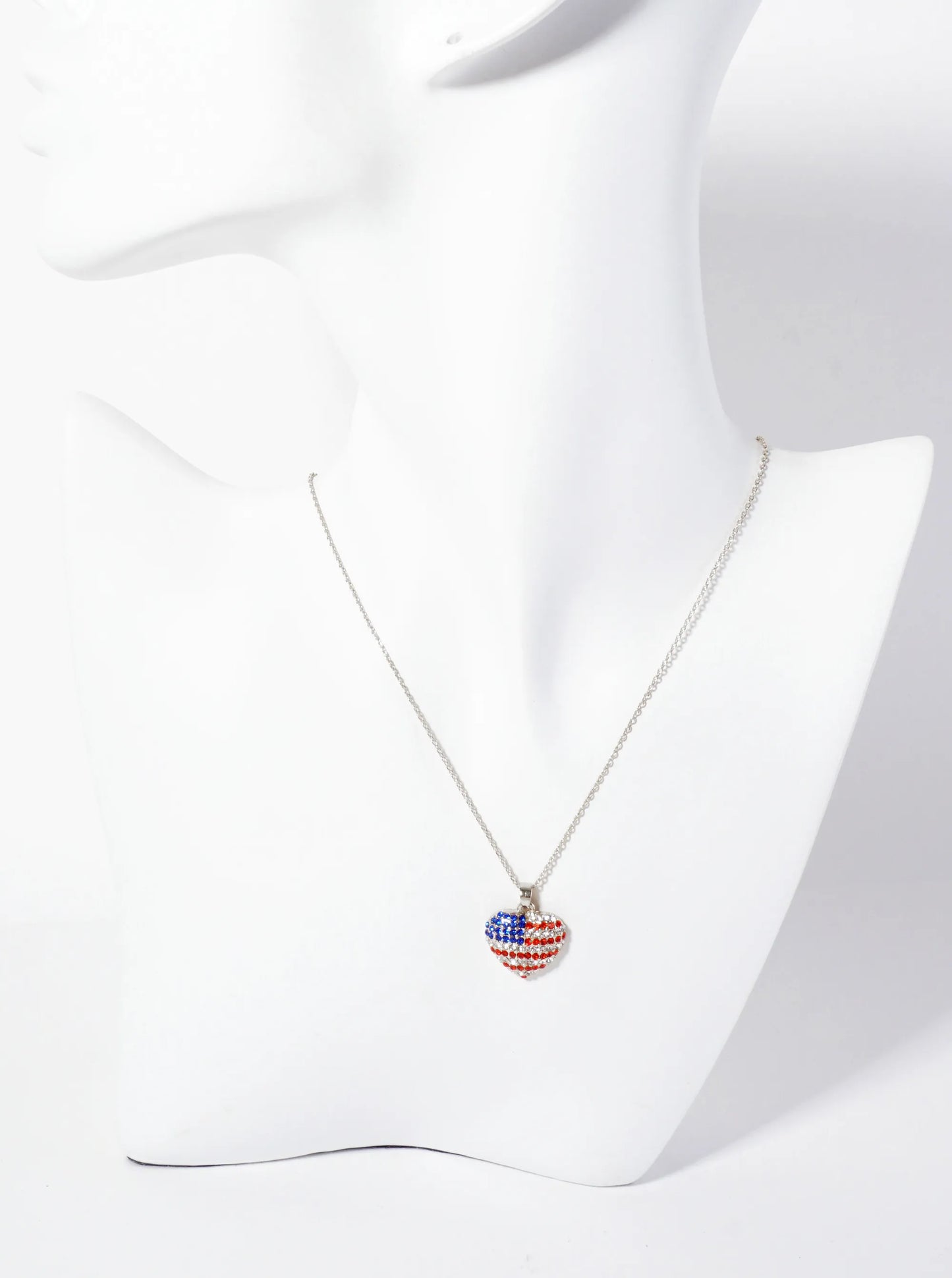 Patriotic-Theme Crystal-Pave 15mm Heart Pendant Necklace