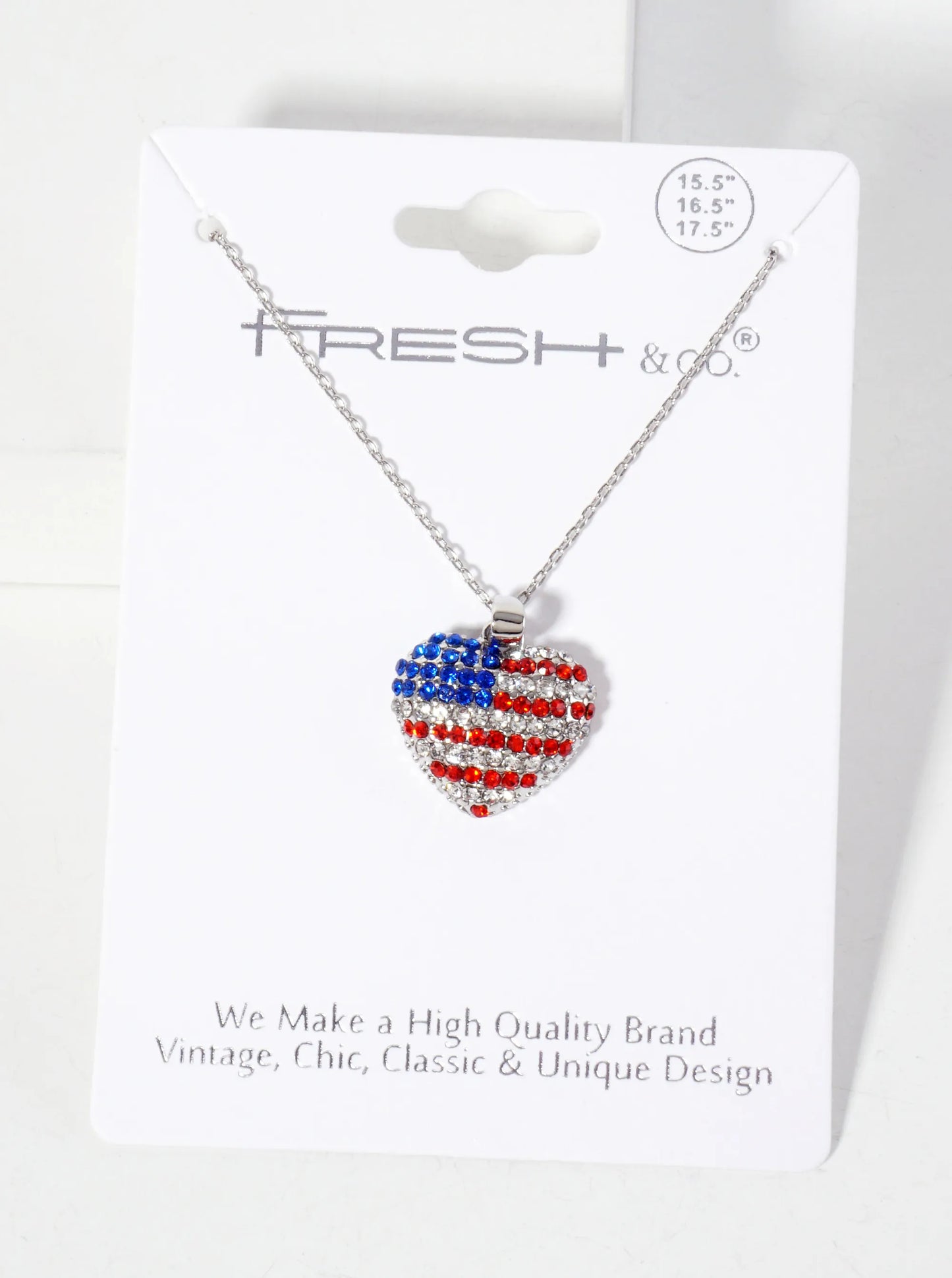 Patriotic-Theme Crystal-Pave 15mm Heart Pendant Necklace