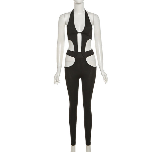 Cut-Out Halter Jumpsuit Set