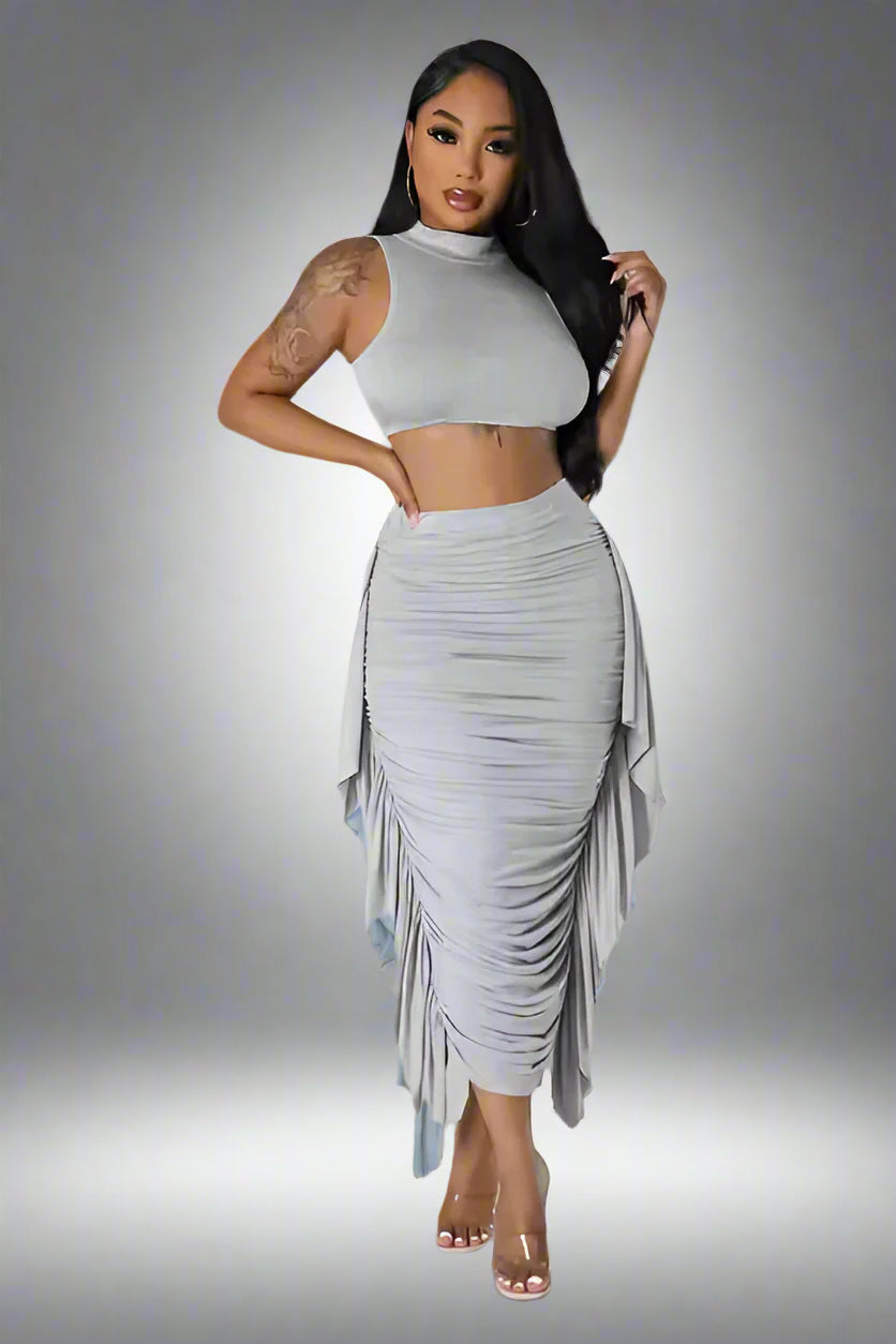 Sleeveless Crop Top Stacked Fringe Skirts set