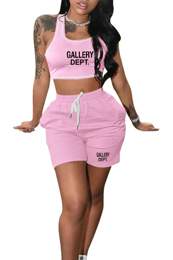 Racerback Crop Top and Elastic Waist Shorts Set