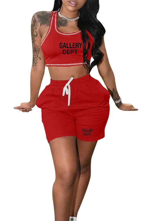 Racerback Crop Top and Elastic Waist Shorts Set